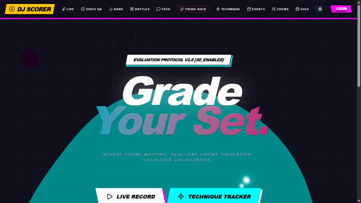 DJ Scorer interface showing the Grade Your Set evaluation screen