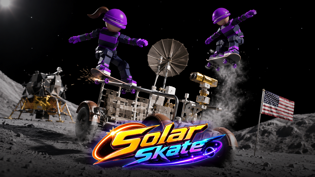 Solar Skate key art showing skaters on the Moon