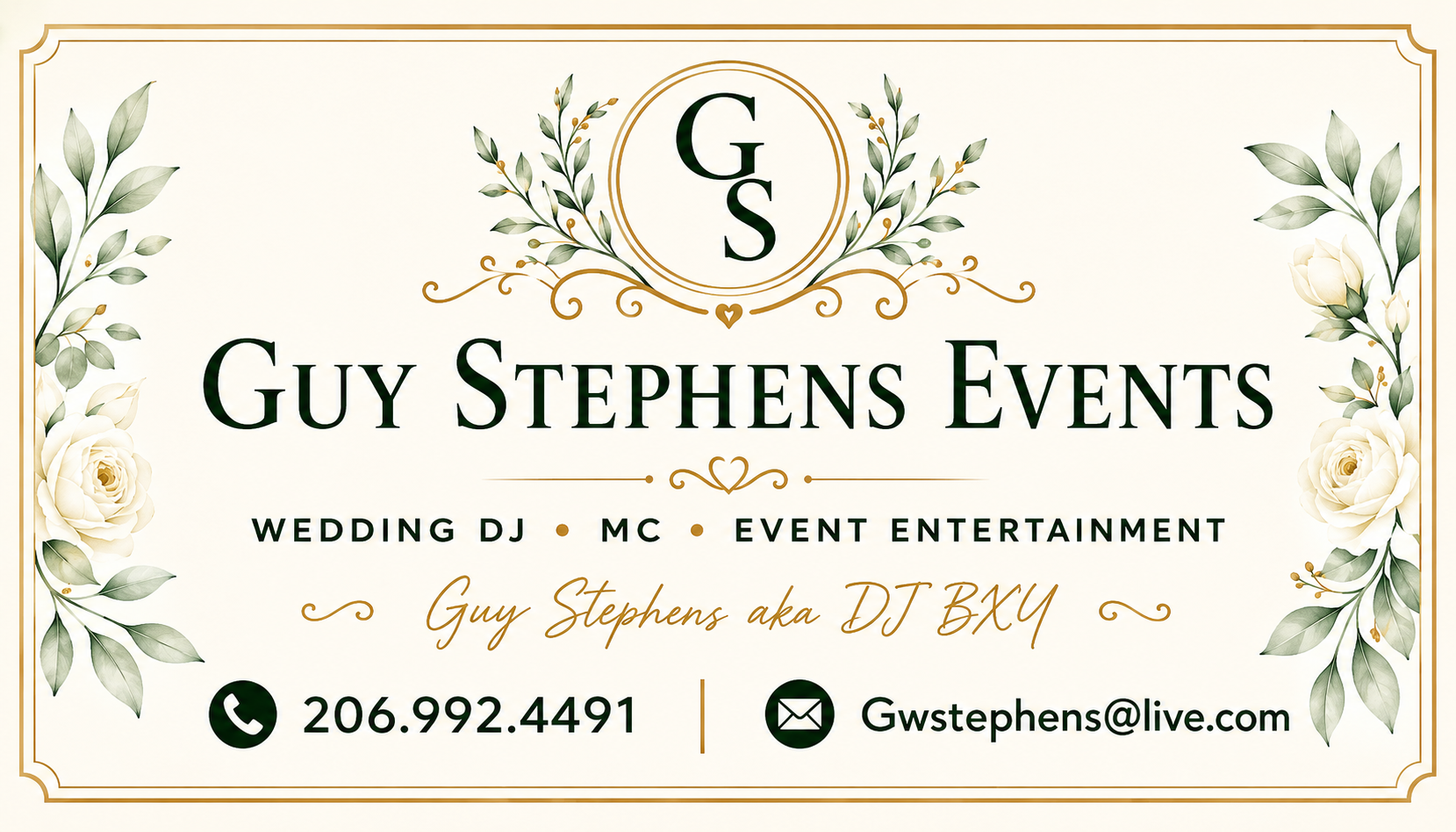 Guy Stephens Events wedding DJ business card